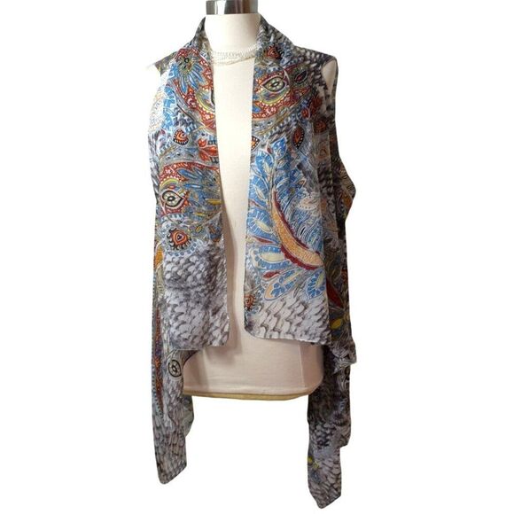 Bohemian Sleeveless Shawl OS Vest Sheer Festive Paisley Designer Cardigan Wrap - Picture 1 of 4